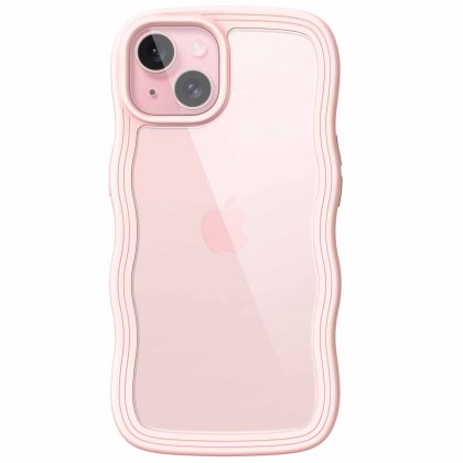 JETech Cute Case for iPhone 15 Plus 6.7-Inch, Wave Frame Curly Shape Shockproof Phone Cover for Women and Girls, Clear Hard PC Back