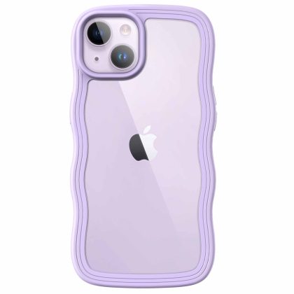 JETech Cute Case for iPhone 14 Plus 6.7-Inch, Wave Frame Curly Shape Shockproof Phone Cover for Women and Girls, Clear Hard PC Back