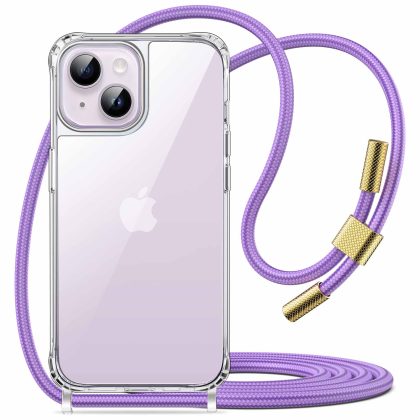 JETech Crossbody Case for iPhone 14 6.1-Inch with Adjustable Lanyard Strap, Clear Transparent Anti-Yellowing Shockproof Protective Phone Cover with Neck Cord