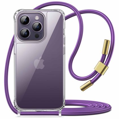 JETech Crossbody Case for iPhone 14 Pro 6.1-Inch with Adjustable Lanyard Strap, Clear Transparent Anti-Yellowing Shockproof Protective Phone Cover with Neck Cord