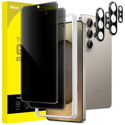 JETech Privacy Screen Protector for Samsung Galaxy S26 Ultra with Camera Lens Protector, Anti-Spy Tempered Glass Film, Easy Installation Tool, Fingerprint ID Compatible, 2-Pack Each
