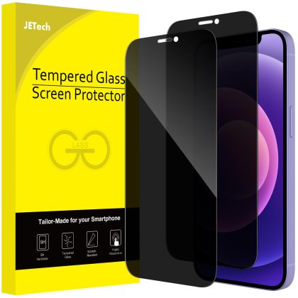 JETech Privacy Full Coverage Screen Protector for iPhone 12/12 Pro 6.1-Inch, Anti-Spy Tempered Glass Film, Edge to Edge Protection Case-Friendly, 2-Pack