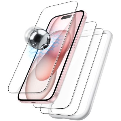 JETech Shatterproof Screen Protector for iPhone 15 6.1-Inch, 9H  Tempered Glass Military Grade Film with Easy Installation Tool, Case-Friendly, HD Clear, 3-Pack