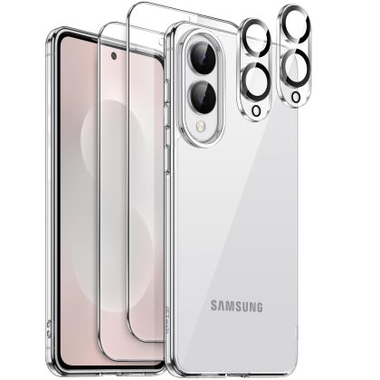 JETech 5 in 1 Case for Samsung Galaxy S25 Edge with 2-Pack Each Tempered Glass Screen Protector and Camera Lens Protector, Non-Yellowing Slim Shockproof Bumper Phone Cover