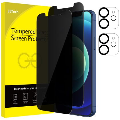 JETech Privacy Screen Protector and Camera Lens Protector Compatible with iPhone 12 6.1-Inch (Not for iPhone 12 Pro), Anti Spy Tempered Glass Film, 2-Pack Each