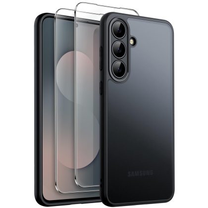 JETech 3 in 1 Matte Case for Samsung Galaxy S25 FE with 2-Pack Tempered Glass Screen Protector, Translucent Frosted Shockproof Phone Cover with Camera Protection