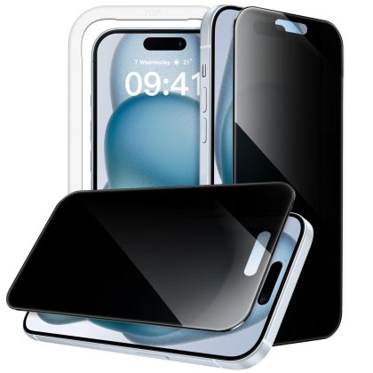 JETech 360 Degree Privacy Screen Protector for iPhone 15 Plus 6.7-Inch, 4-Way Anti-Spy Tempered Glass Film with Easy Installation Tool, 2-Pack