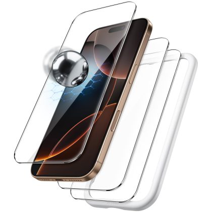 JETech Shatterproof Screen Protector for iPhone 16 Pro Max 6.9-Inch, 9H  Tempered Glass Military Grade Film with Easy Installation Tool, Case-Friendly, HD Clear, 3-Pack