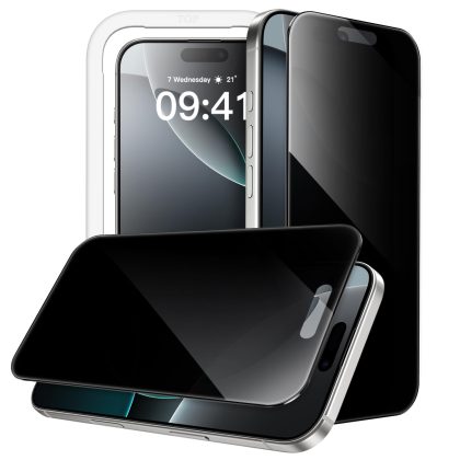 JETech 360 Degree Privacy Screen Protector for iPhone 16 Pro 6.3-Inch, 4-Way Anti-Spy Tempered Glass Film with Easy Installation Tool, 2-Pack