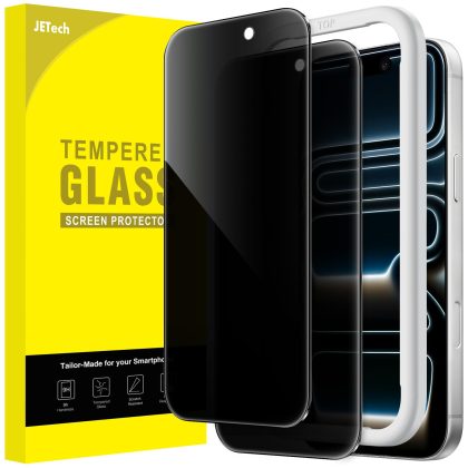 JETech Privacy Screen Protector for iPhone 17 Pro 6.3-Inch, Anti-Spy Tempered Glass Film with Easy Installation Tool, 2-Pack