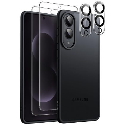 JETech 5 in 1 Matte Case for Samsung Galaxy S25 Edge with 2-Pack Each Screen Protector and Camera Lens Protector, Translucent Back Phone Cover, Tempered Glass Film