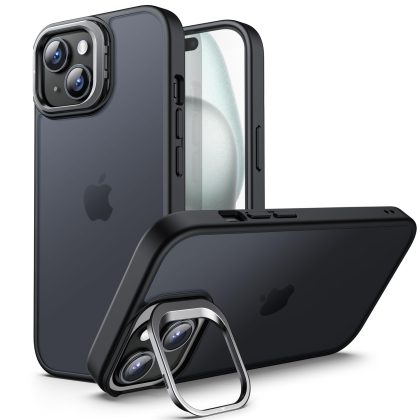 JETech Kickstand Case for iPhone 15 Plus 6.7-Inch, Built-in Adjustable Camera Stand, Military Grade Drop Protection, Frosted Translucent Matte Back Shockproof Phone Cover