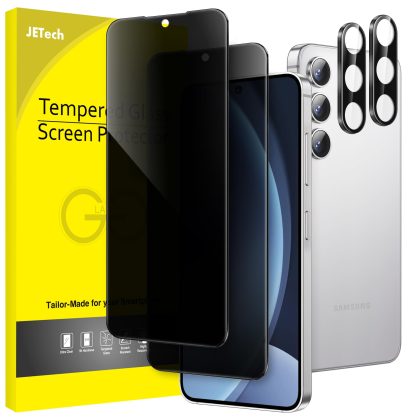 JETech Privacy Screen Protector for Samsung Galaxy S25 5G with Camera Lens Protector, Anti-Spy Tempered Glass Film, Fingerprint ID Compatible, 2-Pack Each