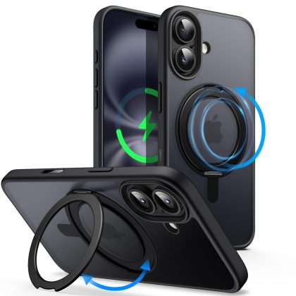 JETech 360 Degree Rotatable Ring Case for iPhone 16 6.1-Inch with Camera Control Button, Compatible with MagSafe, Slim Shockproof Phone Cover with Stand & Ring Holder