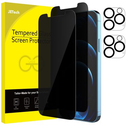 JETech Privacy Screen Protector and Camera Lens Protector Compatible with iPhone 12 Pro 6.1-Inch (Not for iPhone 12), Anti Spy Tempered Glass Film, 2-Pack Each