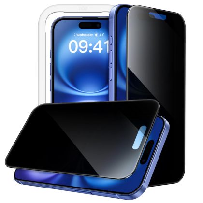 JETech 360 Degree Privacy Screen Protector for iPhone 16 Plus 6.7-Inch, 4-Way Anti-Spy Tempered Glass Film with Easy Installation Tool, 2-Pack