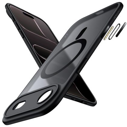 JETech Magnetic Case for iPhone 17 Air Compatible with MagSafe, Shockproof Slim Phone Cover with Built-in Camera Control Button, Matte Translucent Back, 6.5-Inch Display