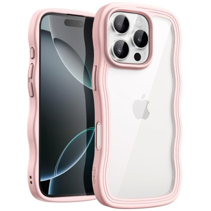JETech Wavy Case for iPhone 16 Pro 6.3-Inch, Cute Wave Frame Curly Shape Shockproof Phone Cover for Women and Girls, Clear Hard PC Back