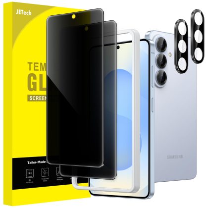 JETech Privacy Screen Protector for Samsung Galaxy S26 with Camera Lens Protector, Anti-Spy Tempered Glass Film, Easy Installation Tool, Fingerprint ID Compatible, 2-Pack Each