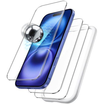JETech Shatterproof Screen Protector for iPhone 16 Plus 6.7-Inch, 9H  Tempered Glass Military Grade Film with Easy Installation Tool, Case-Friendly, HD Clear, 3-Pack