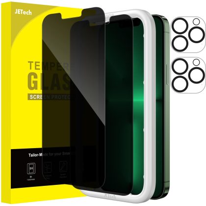 JETech Privacy Screen Protector for iPhone 13 Pro 6.1-Inch with Camera Lens Protector (Not for iPhone 13), Anti-Spy Tempered Glass Film, Easy Installation Tool, 2-Pack Each