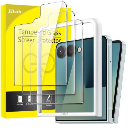 JETech Front Screen Protector for Samsung Galaxy Z Flip 7 2025, Tempered Glass Film with Easy Installation Tool, Case-Friendly, HD Clear, 3-Pack