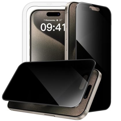 JETech 360 Degree Privacy Screen Protector for iPhone 15 Pro Max 6.7-Inch, 4-Way Anti-Spy Tempered Glass Film with Easy Installation Tool, 2-Pack