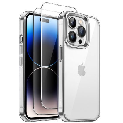 JETech 3 in 1 Case for iPhone 14 Pro 6.1-Inch with 2 Pack Tempered Glass Screen Protectors, Non-Yellowing Shockproof Bumper Phone Cover