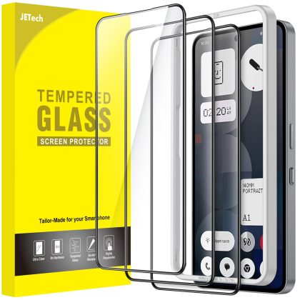 JETech Full Coverage Screen Protector for Nothing Phone 3a Pro, Black Edge Tempered Glass Film with Easy Installation Tool, Case-Friendly, HD Clear, 3-Pack