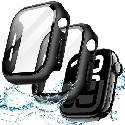 JETech Waterproof Case with Screen Protector for Apple Watch Series 11/10 42mm, Built-in Tempered Glass Film Hard PC Bumper Full Protective Cover, 2 Pack