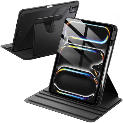 JETech Rotating Case for iPad Pro 13-Inch M5/M4 (2025/2024) with Pencil Holder, 360 Degree Rotation Protective Stand Cover Clear Back, Auto Wake/Sleep