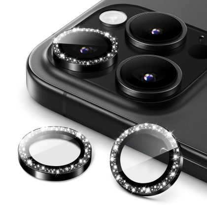 JETech Camera Lens Protector for iPhone 16 Pro 6.3-Inch and iPhone 16 Pro Max 6.9-Inch, Bling Glitter Individual 9H Tempered Glass Metal Ring Cover, HD Clear, 1 Set