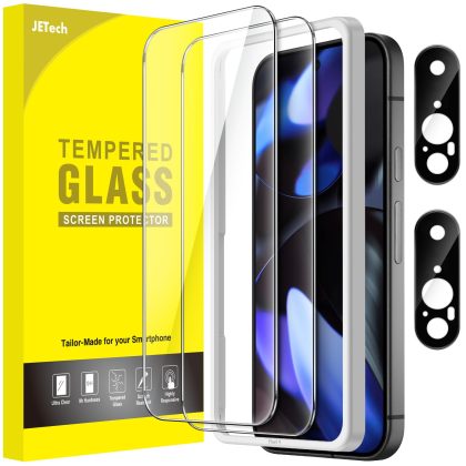 JETech Screen Protector for Google Pixel 9 6.1-Inch with Camera Lens Protector, Easy Installation Tool, Fingerprint Compatible, Tempered Glass Film, HD Clear, 2-Pack Each