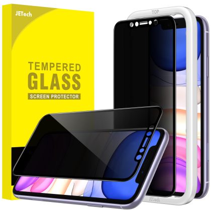 JETech 4 Way 360?? Privacy Screen Protector for iPhone 11/iPhone XR 6.1-Inch, Anti-Spy Full Coverage Tempered Glass Film with Easy Installation Tool, 2-Pack