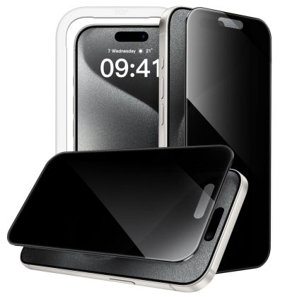 JETech 360 Degree Privacy Screen Protector for iPhone 15 Pro 6.1-Inch, 4-Way Anti-Spy Tempered Glass Film with Easy Installation Tool, 2-Pack