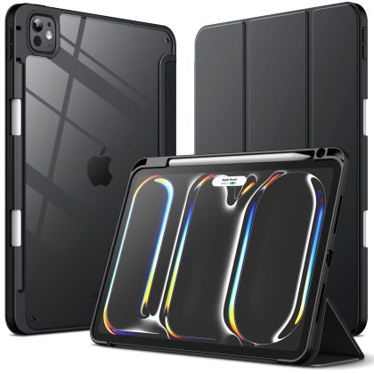 JETech Case for iPad Pro 11-Inch M5/M4 2025/2024 (6th/5th Generation) with Pencil Holder, Clear Transparent Back Shell Slim Stand Shockproof Tablet Cover, Auto Wake/Sleep