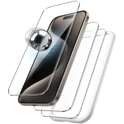 JETech Shatterproof Screen Protector for iPhone 15 Pro Max 6.7-Inch, 9H  Tempered Glass Military Grade Film with Easy Installation Tool, Case-Friendly, HD Clear, 3-Pack