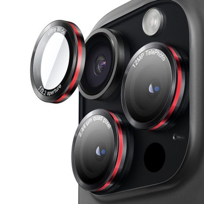 JETech Camera Lens Protector for iPhone 16 Pro 6.3-Inch and iPhone 16 Pro Max 6.9-Inch, 9H Tempered Glass Metal Individual Ring Cover, Two-Tone, HD Clear, 1 Set (Black Red)