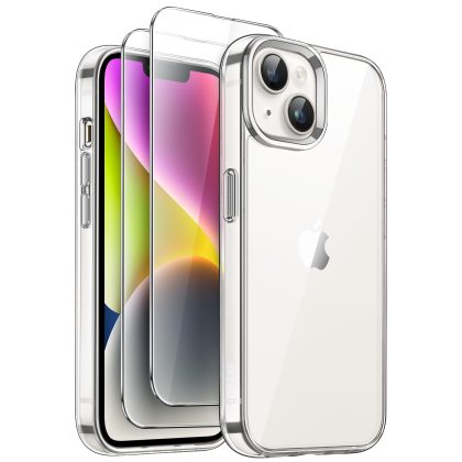 JETech 3 in 1 Case for iPhone 14 6.1-Inch with 2 Pack Tempered Glass Screen Protectors, Non-Yellowing Shockproof Bumper Phone Cover