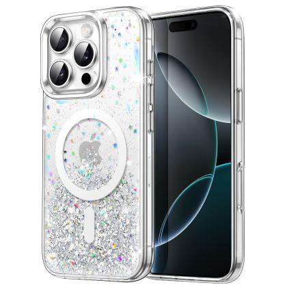 JETech Glitter Case for iPhone 16 Pro Max 6.9-Inch Compatible with MagSafe, Clear Cute Bling Sparkle for Women and Girls, Shiny Shockproof Magnetic Sparkly Phone Cover