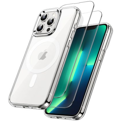 JETech 3 in 1 Magnetic Case for iPhone 13 Pro 6.1-Inch with 2 Pack Tempered Glass Screen Protectors, Compatible with MagSafe, Shockproof Bumper Phone Cover