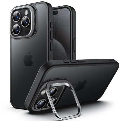 JETech Kickstand Case for iPhone 15 Pro 6.1-Inch, Built-in Adjustable Camera Stand, Military Grade Drop Protection, Frosted Translucent Matte Back Shockproof Phone Cover