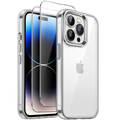 JETech 3 in 1 Case for iPhone 14 Pro Max 6.7-Inch with 2 Pack Tempered Glass Screen Protectors, Non-Yellowing Shockproof Bumper Phone Cover