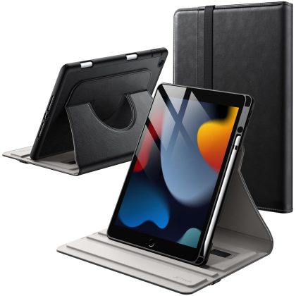 JETech Rotating Case for iPad 9/8/7 (10.2-Inch, 2021/2020/2019 Model, 9th/8th/7th Generation) with Pencil Holder, 360 Degree Rotation PU Leather Folio Protective Cover