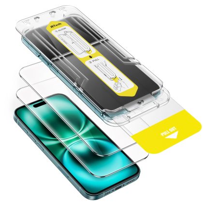 JETech Screen Protector for iPhone 16 Plus 6.7-Inch, 10-Second Super Easy Installation with One-Step Alignment Tray, Bubble-Free Tempered Glass Film, Case-Friendly, HD Clear, 2-Pack