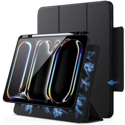 JETech Magnetic Detachable Case for iPad Pro 13-Inch M5/M4 (2025/2024) with Pencil Holder, Removable Rotating Clear Cover, Portrait/Landscape Stand with Raised Screen View