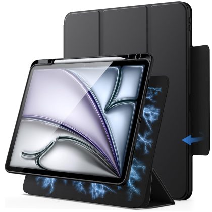 JETech Magnetic Detachable Case for iPad Air 13-Inch M3/M2 (2025/2024) with Pencil Holder, Removable Rotating Clear Cover, Portrait/Landscape Stand with Raised Screen View