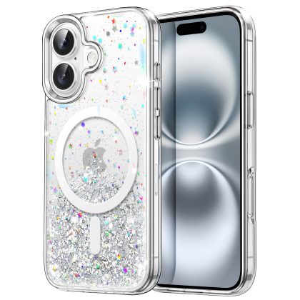 JETech Glitter Case for iPhone 16 6.1-Inch Compatible with MagSafe, Clear Cute Bling Sparkle for Women and Girls, Shiny Shockproof Magnetic Sparkly Phone Cover