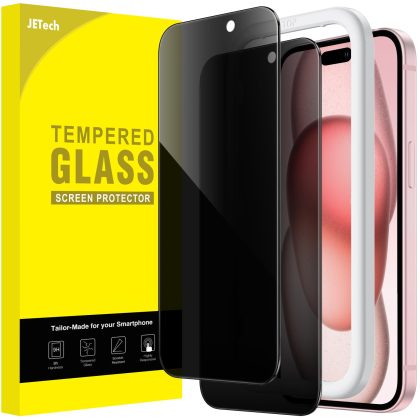 JETech Privacy Screen Protector for iPhone 15 6.1-Inch, Anti-Spy Tempered Glass Film with Easy Installation Tool, 2-Pack