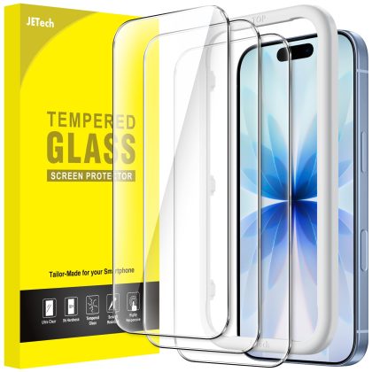 JETech Screen Protector for iPhone 17 6.3-Inch, Tempered Glass Film with Easy Installation Tool, 9H Hardness, Case-Friendly, 3-Pack
